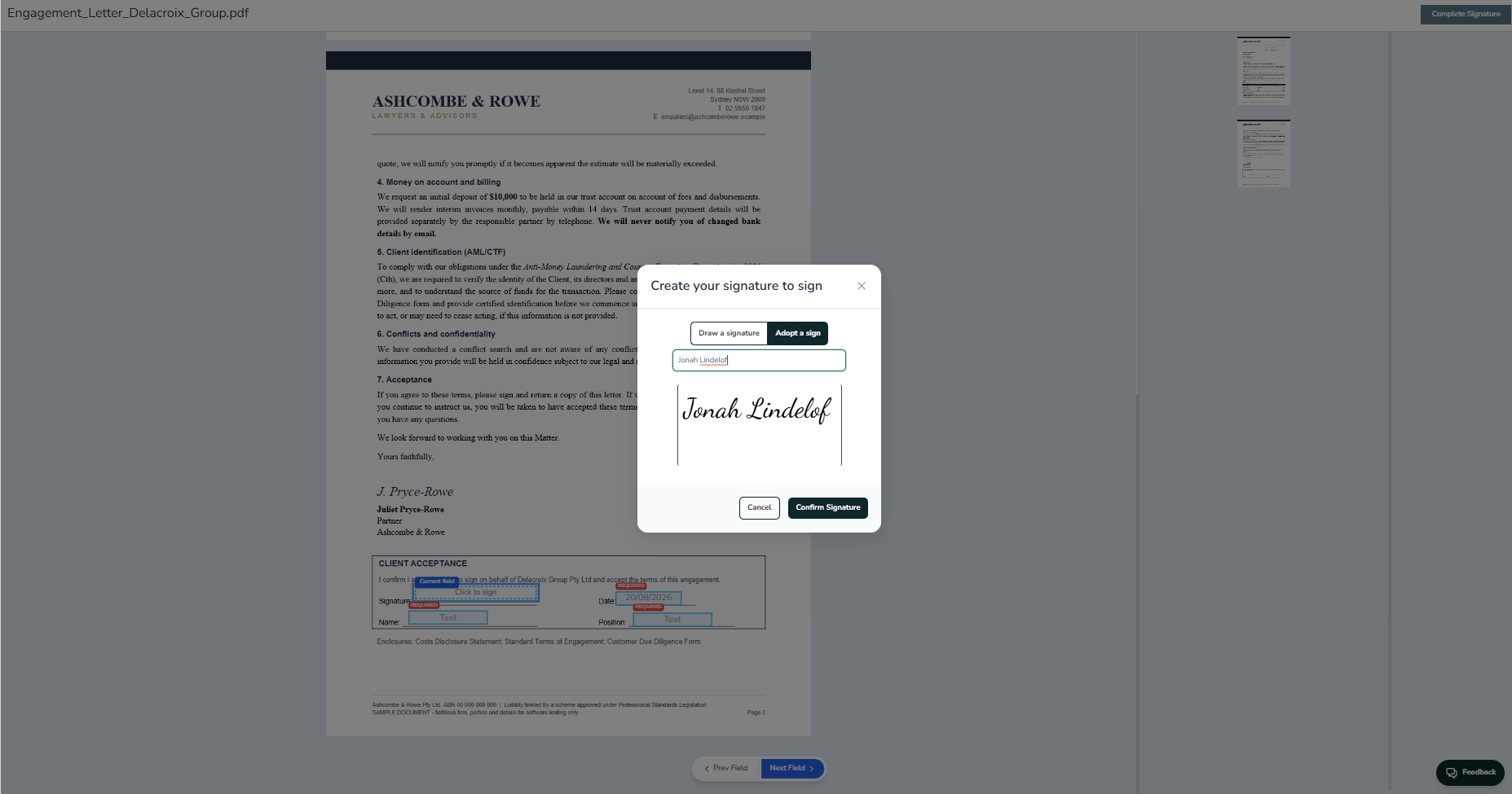 Document signing in Chekbox